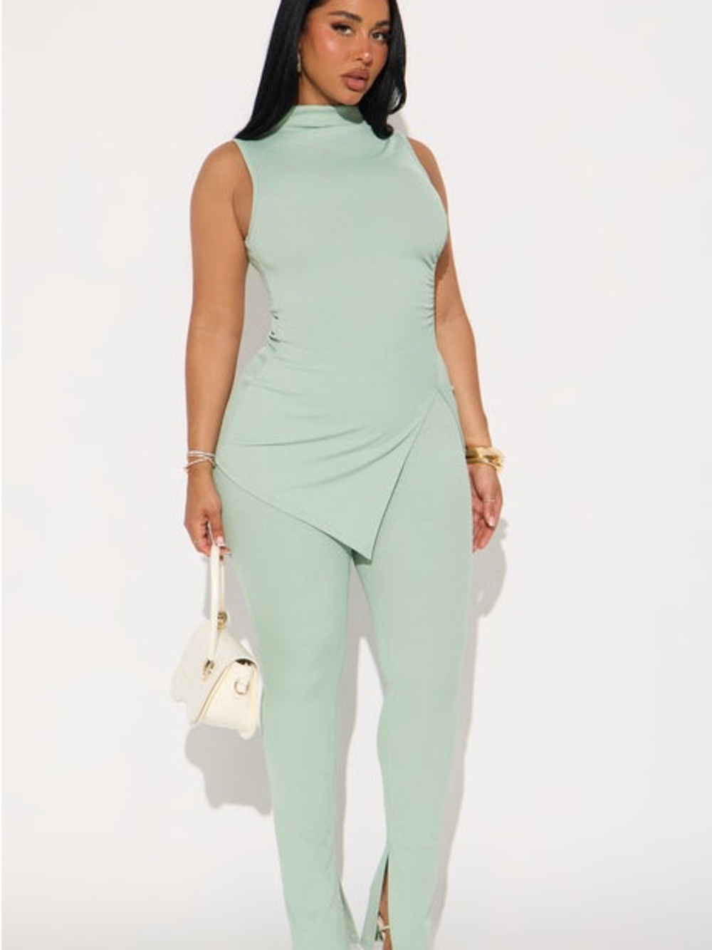 Fashion Nova Mint Green Sleeveless Asymmetric two piece set